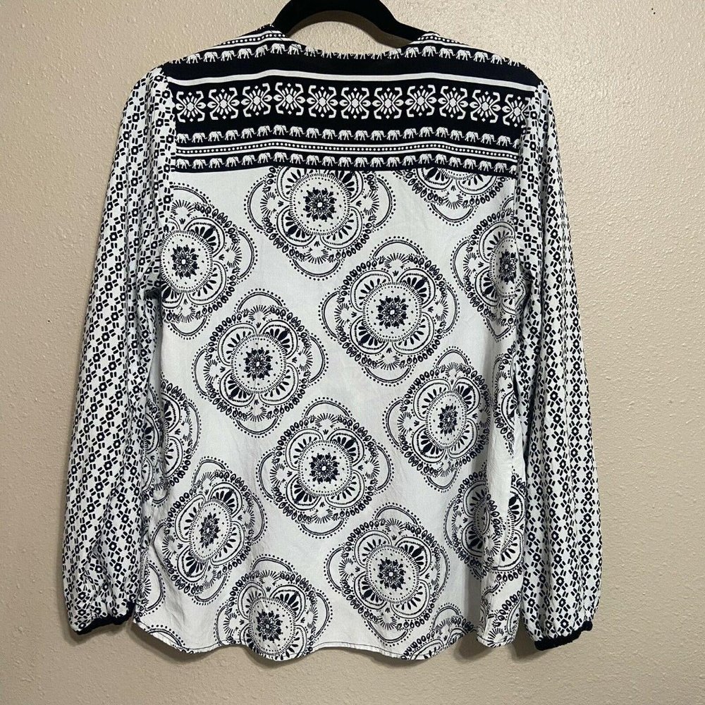💝Crown & Ivy Black/White Elephant Print Tunic, L/S, Medium - Picture 8 of 11